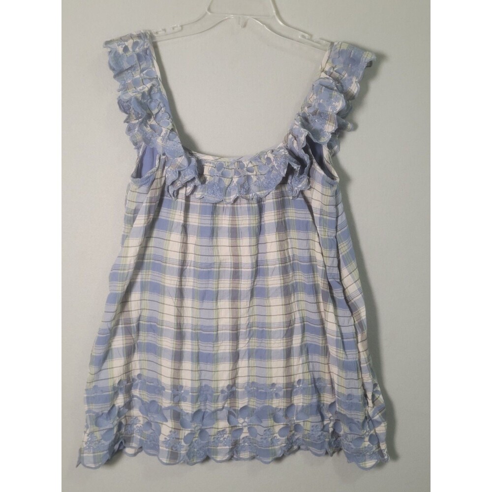 NWT Free People Brooks Mini Dress Womens XS Blue Plaid Floral Hem - Picture 4 of 12